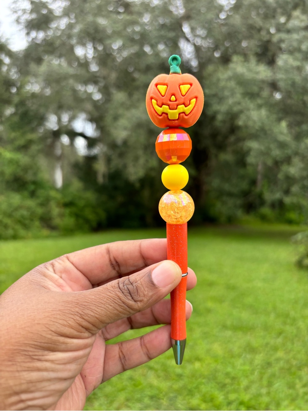 Halloween Pumpkin Orange Beaded Pen